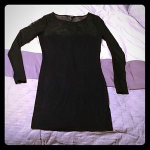 Forever 21 Black Mesh & Knit Long Sleeve Dress